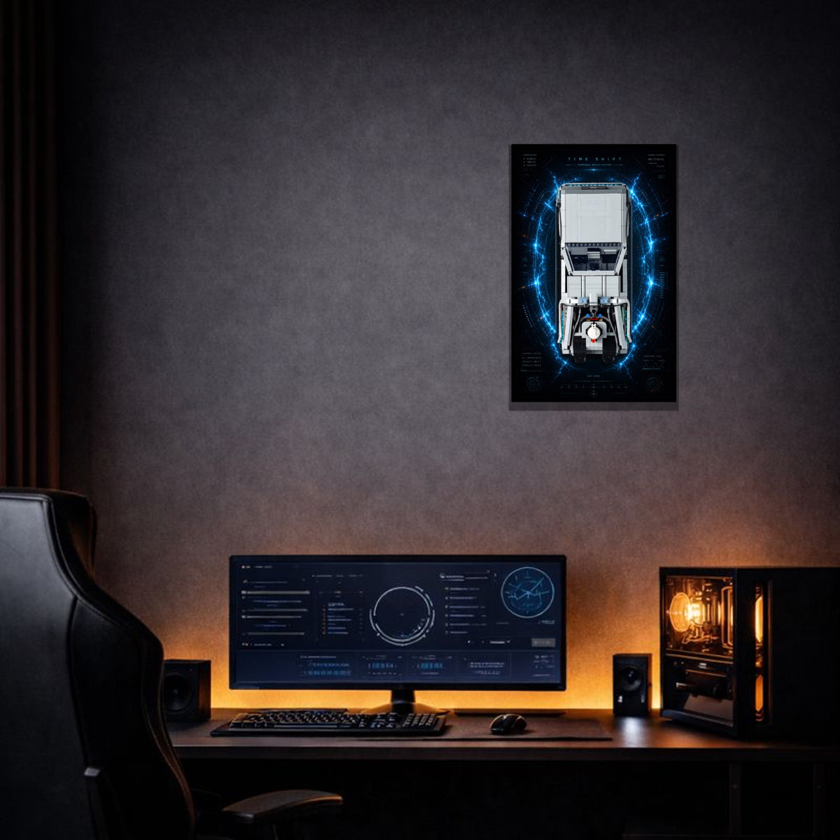 DeLorean Retour vers le Futur LEGO® 10300 – Style TIME SHIFT – Autre vue du produit fini – Tableau mural aluminium Kadris®