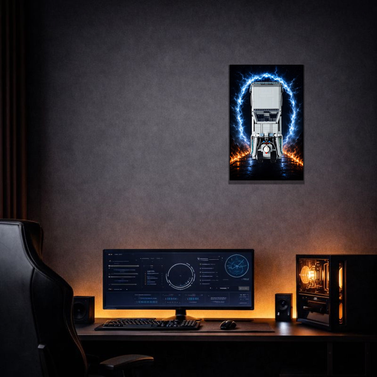DeLorean Retour vers le Futur LEGO® 10300 – Style BEYOND TIME – Autre angle de présentation – Tableau mural aluminium Kadris®