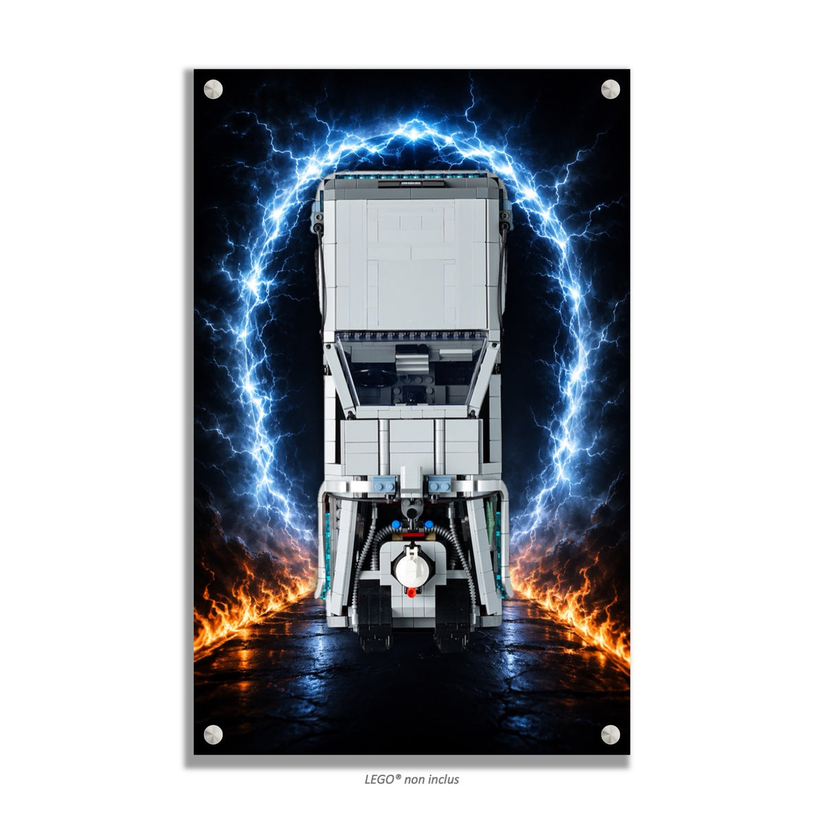 DeLorean Retour vers le Futur LEGO® 10300 – Style ARRIVAL POINT – Autre vue du produit fini – Tableau mural aluminium Kadris®