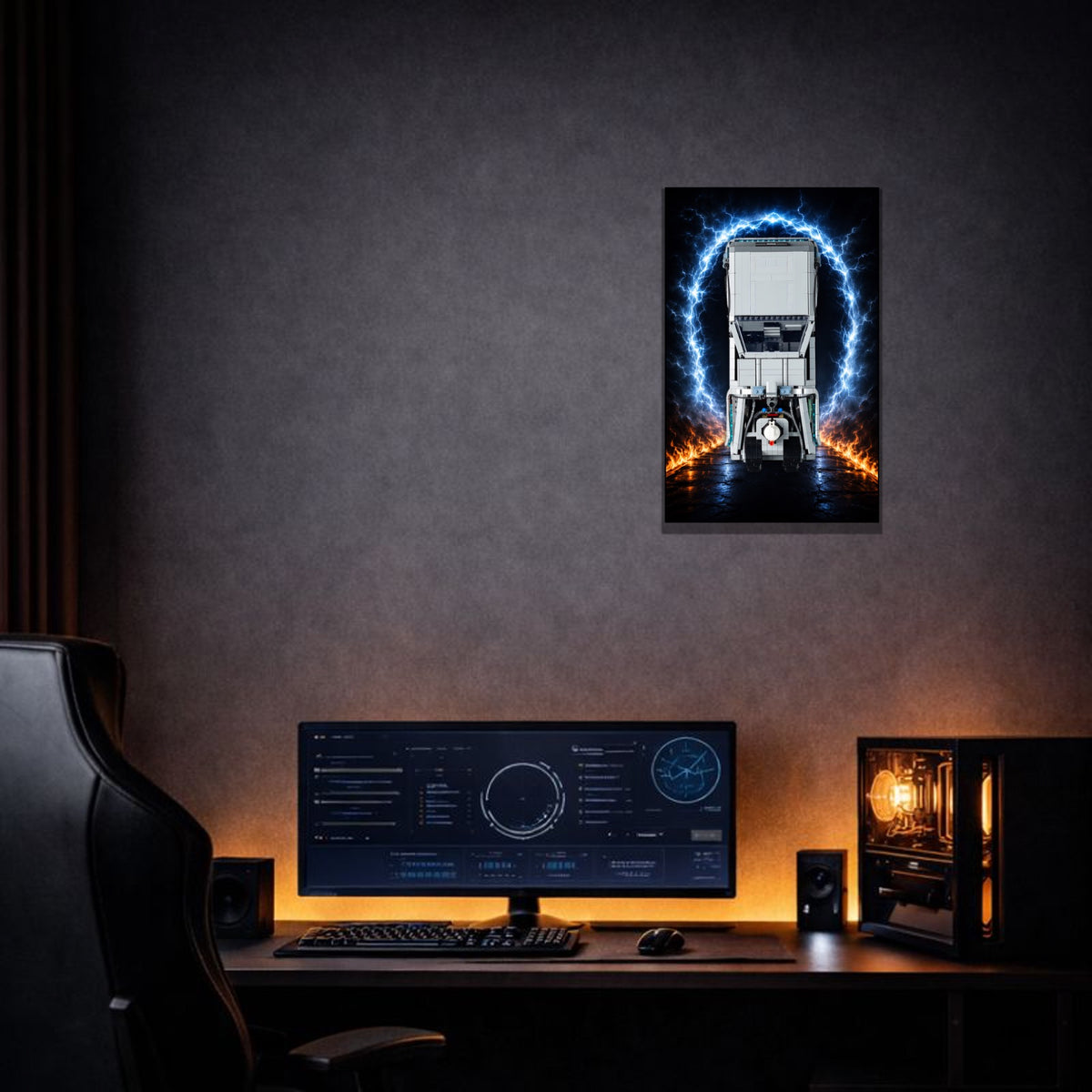 DeLorean Retour vers le Futur LEGO® 10300 – Style ARRIVAL POINT – Tableau installé au mur – Tableau mural aluminium Kadris®