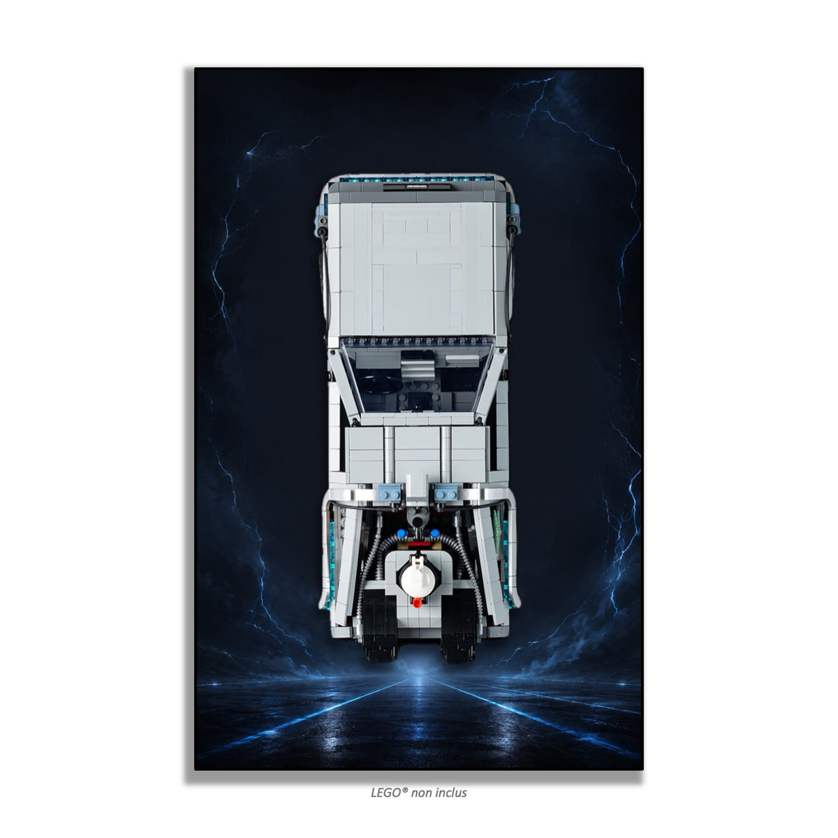DeLorean Retour vers le Futur LEGO® 10300 – Style DARK VELOCITY – Vue rapprochée du produit – Tableau mural aluminium Kadris®