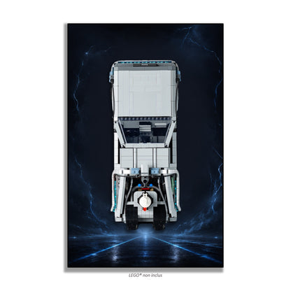 DeLorean Retour vers le Futur LEGO® 10300 – Style DARK VELOCITY – Vue rapprochée du produit – Tableau mural aluminium Kadris®