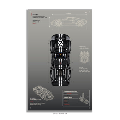 Tableaux muraux pour LEGO® Technic La voiture de course 1966 Ford GT40 MKII 42223, 3 styles, 3 finitions