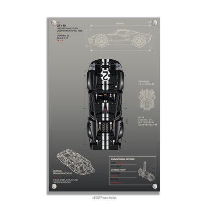 Tableaux muraux pour LEGO® Technic La voiture de course 1966 Ford GT40 MKII 42223, 3 styles, 3 finitions