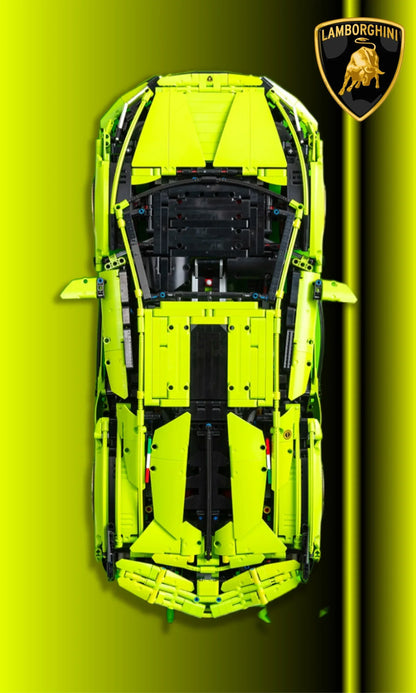 Lamborghini Sián FKP 37 LEGO 42115 – Style Dégradé Vert Fluo Logo Lamborghini – Vue de face, fond vert fluo en dégradé et logo Lamborghini officiel – Tableau mural aluminium Kadris