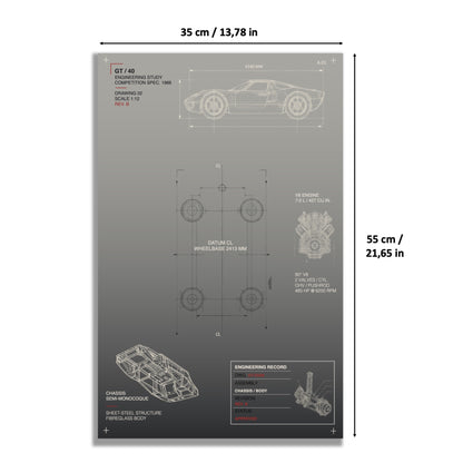 Tableaux muraux pour LEGO® Technic La voiture de course 1966 Ford GT40 MKII 42223, 3 styles, 3 finitions