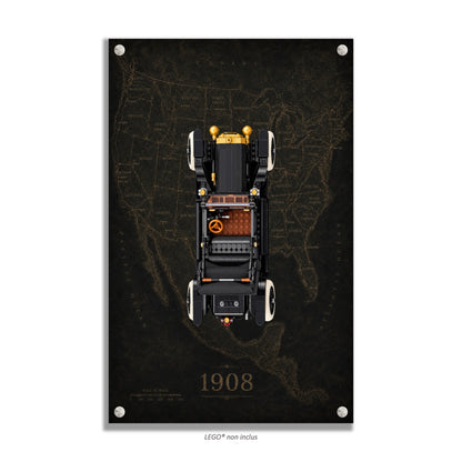 Tableau mural Kadris® pour LEGO® Icons Ford Model T 11376, style The Open Road — 1908, finition entretoises apparentes