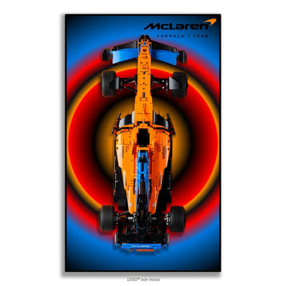 F1 McLaren LEGO 42141 – Style néon, finition Cadre aluminium noir – Vue de face sans vis apparentes – Tableau mural aluminium Kadris