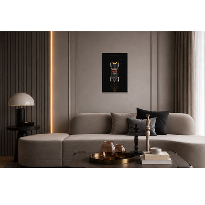 Tableau mural Kadris® pour LEGO® Icons Ford Model T 11376, style Golden Era, accroché dans un salon contemporain