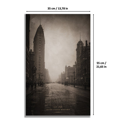 Tableau mural Kadris® pour LEGO® Icons Ford Model T 11376, style Streets of 1908, schéma des dimensions 55 x 35 cm