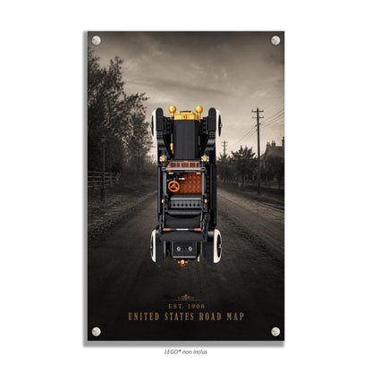 Tableau mural Kadris® pour LEGO® Icons Ford Model T 11376, style Backroads — 1908, finition entretoises apparentes