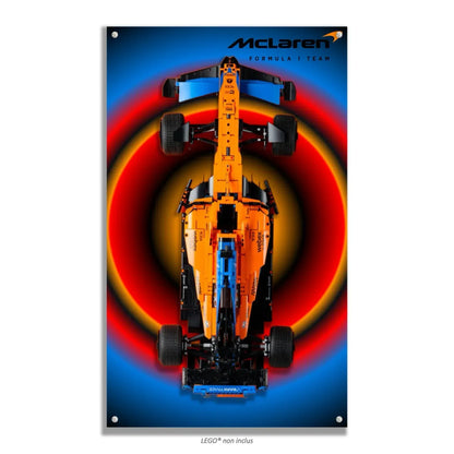 F1 McLaren LEGO 42141 – Style néon, finition Entretoises – Vue de face avec vis aux 4 coins – Tableau mural aluminium Kadris