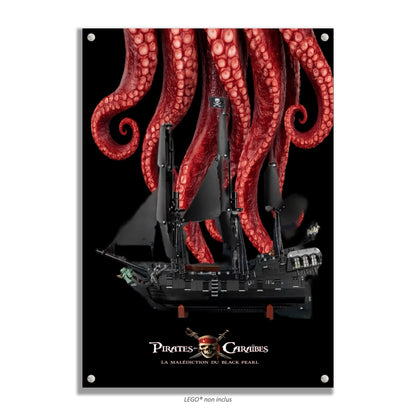 Bateau pirate Jack Sparrow LEGO Icons 10365 – Style Kraken tentacules, finition Entretoises – fond noir tentacules rouges Kraken – Tableau mural aluminium Kadris