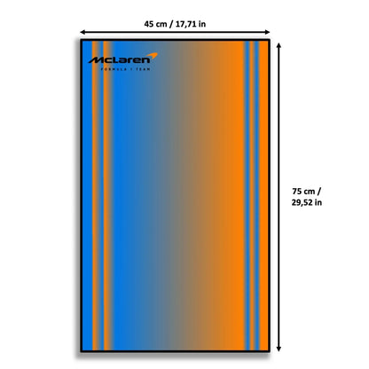 F1 McLaren LEGO 42141 – Style Rayures – Visuel des dimensions 45x75cm – Tableau mural aluminium Kadris
