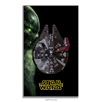 Faucon Millennium Noir LEGO 75389 – Style Visage Vert, finition Cadre aluminium noir – Visage extraterrestre vert en filigrane, sans vis apparentes – Tableau mural aluminium Kadris