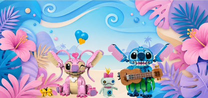 Stitch et Angel LEGO® 43296 et 43257 – Décor Plage pastel – Set en place dans le meuble – Fond de meuble aluminium Kadris®