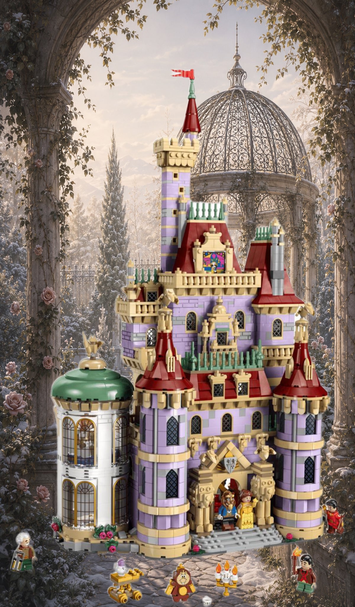 Château de la Belle et la Bête LEGO® 43196 – Décor Jardin d'hiver – Set en place – Fond de meuble aluminium Kadris®