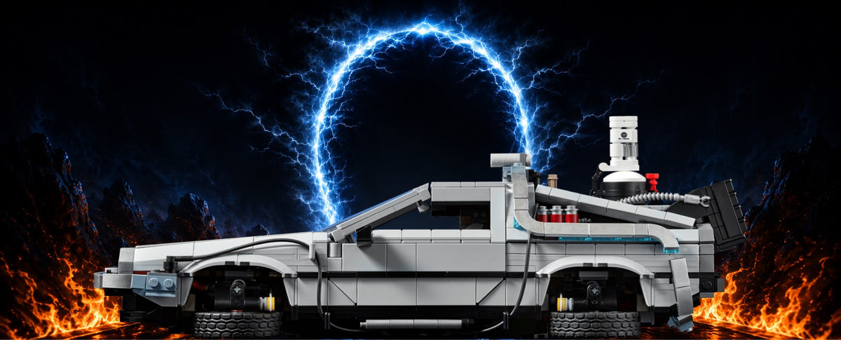 DeLorean LEGO® 10300 – Décor Inferno Portal – Set LEGO® en place dans un IKEA® Pax 50 – Fond de meuble aluminium Kadris®