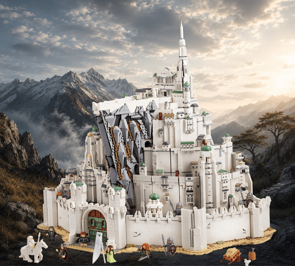 Minas Tirith LEGO® 11377 – Décor Sommets Dorés – Set LEGO® en place dans un IKEA® Pax 75 – Fond de meuble aluminium Kadris®