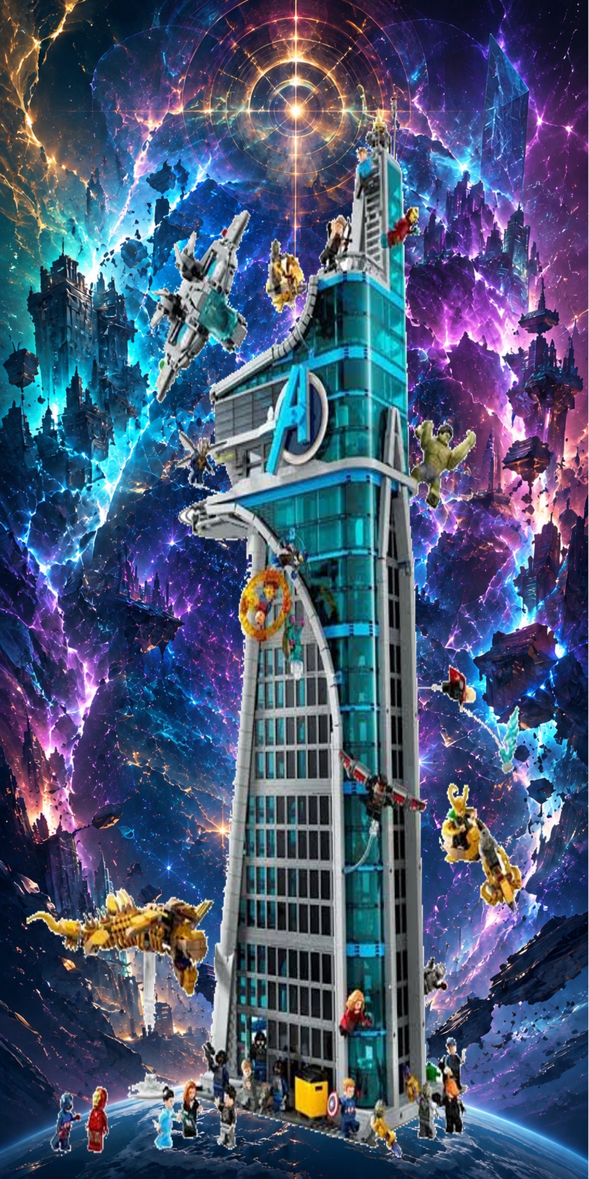 Tour des Avengers LEGO® 76269 – Décor Cosmic Portal – Set LEGO® en place dans le meuble – Fond de meuble aluminium Kadris®
