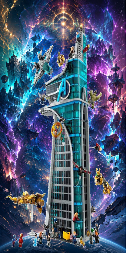 Tour des Avengers LEGO® 76269 – Décor Cosmic Portal – Set LEGO® en place dans le meuble – Fond de meuble aluminium Kadris®