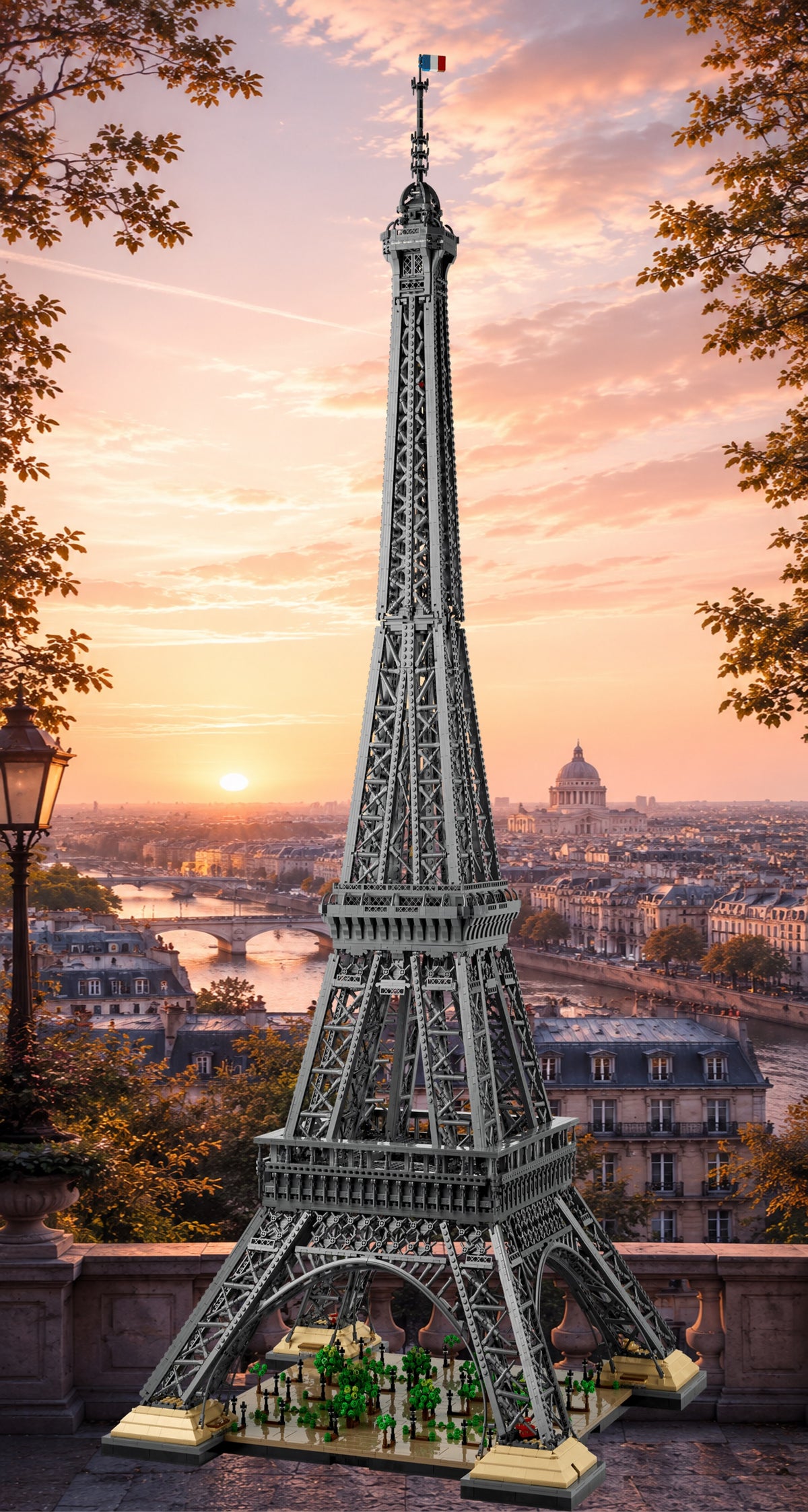 La Tour Eiffel LEGO® 10307 – Décor Paris Sunset – Set LEGO® en place dans un IKEA® Pax 75 – Fond de meuble aluminium Kadris®