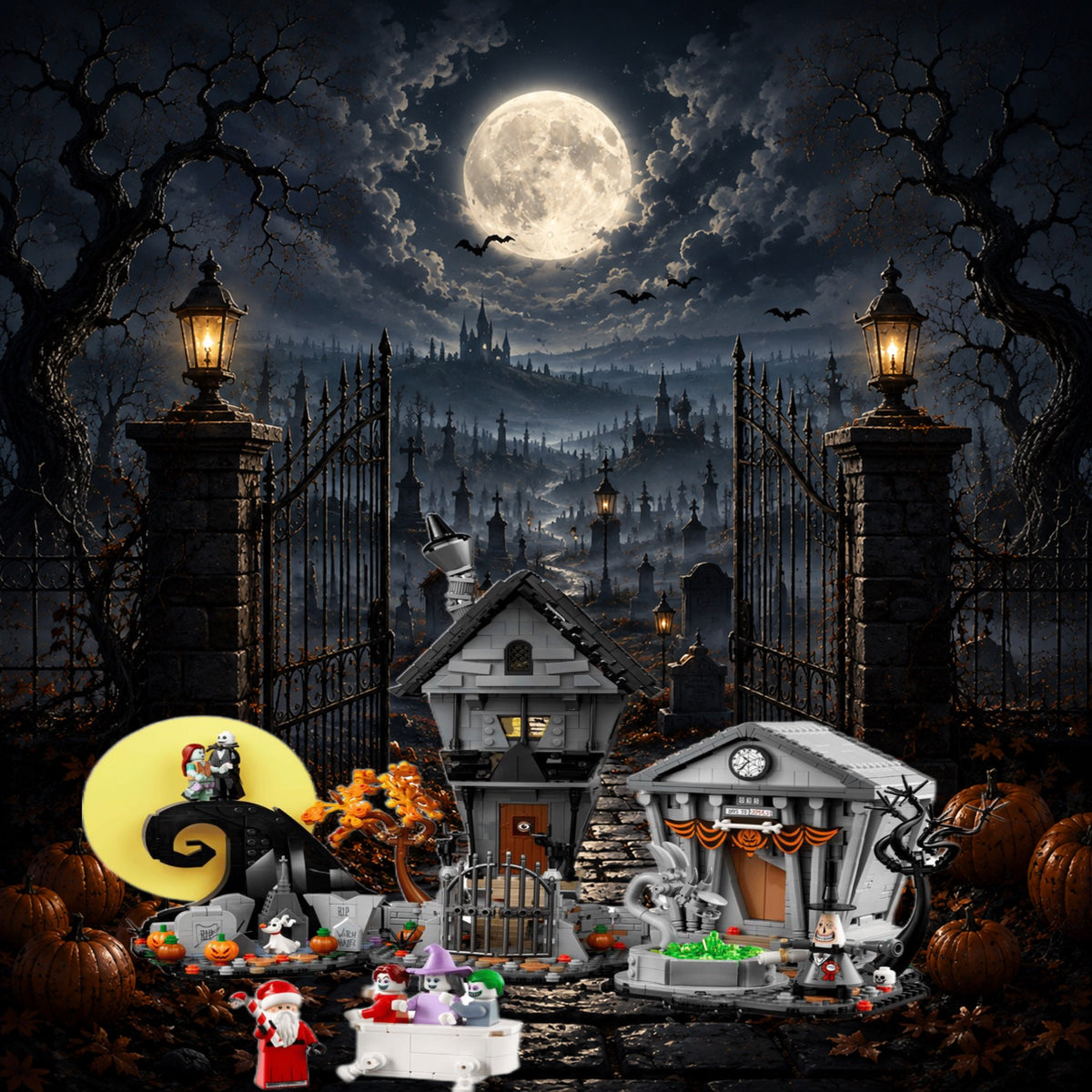 Étrange Noël de M. Jack LEGO® 21351 – Décor Portail nocturne – Set en place dans le meuble – Fond de meuble aluminium Kadris®