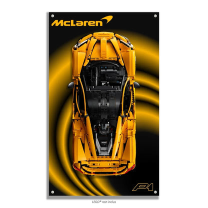 McLaren P1 LEGO 42172 – Style Vortex Doré, finition Entretoises – Fond noir avec large vortex doré tourbillonnant, vis aux 4 coins – Tableau mural aluminium Kadris