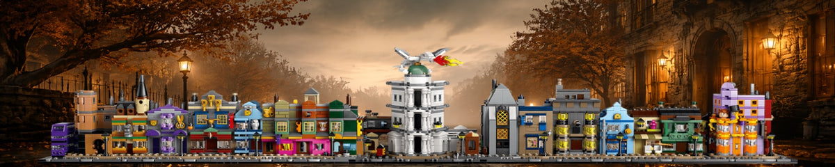 Chemin de Traverse LEGO® 76444 – Décor Autumn Mist – Set LEGO® en place dans le meuble – Fond de meuble aluminium Kadris®