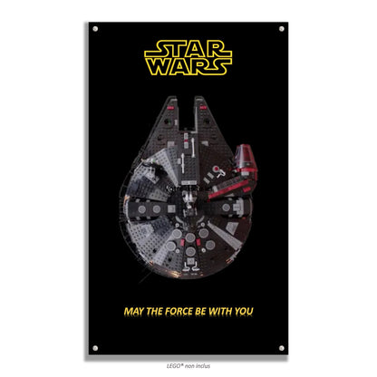 Faucon Millennium Noir LEGO 75389 – Style Fond Noir MTFBWY, finition Entretoises – Fond noir avec texte May The Force Be With You, vis aux 4 coins – Tableau mural aluminium Kadris