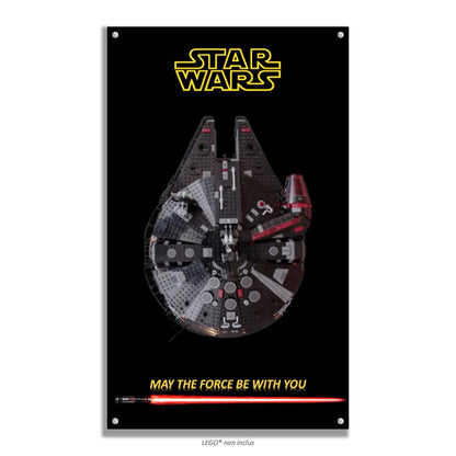Faucon Millennium Noir LEGO 75389 – Style Fond Noir Sabre Laser, finition Entretoises – Fond noir avec sabre laser rouge, vis aux 4 coins – Tableau mural aluminium Kadris
