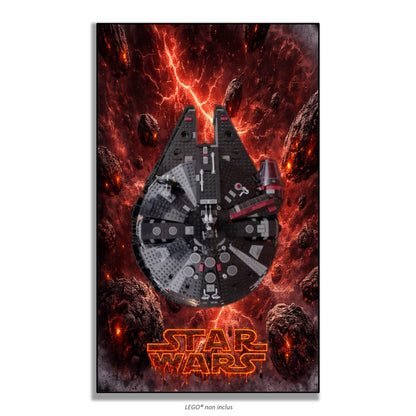 Faucon Millennium Noir LEGO 75389 – Style Champ Astéroïdes Magma, finition Cadre aluminium noir – Champ d'astéroïdes avec effet magma, sans vis apparentes – Tableau mural aluminium Kadris