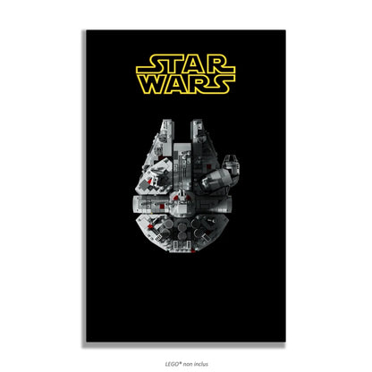 Faucon Millenium LEGO 75375 – Style Logo or, finition Cadre aluminium noir – logo Star Wars jaune classique fond noir – Tableau mural aluminium Kadris