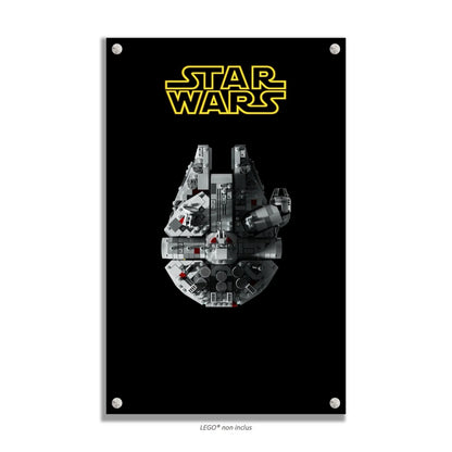 Faucon Millenium LEGO 75375 – Style Logo or, finition Entretoises – logo Star Wars jaune classique fond noir – Tableau mural aluminium Kadris