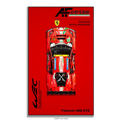 Ferrari 488 GTE AF Corse #51 LEGO Technic 42125 – Style Rouge AF Corse, finition Entretoises – fond rouge logo AF Corse Ferrari WEC – Tableau mural aluminium Kadris
