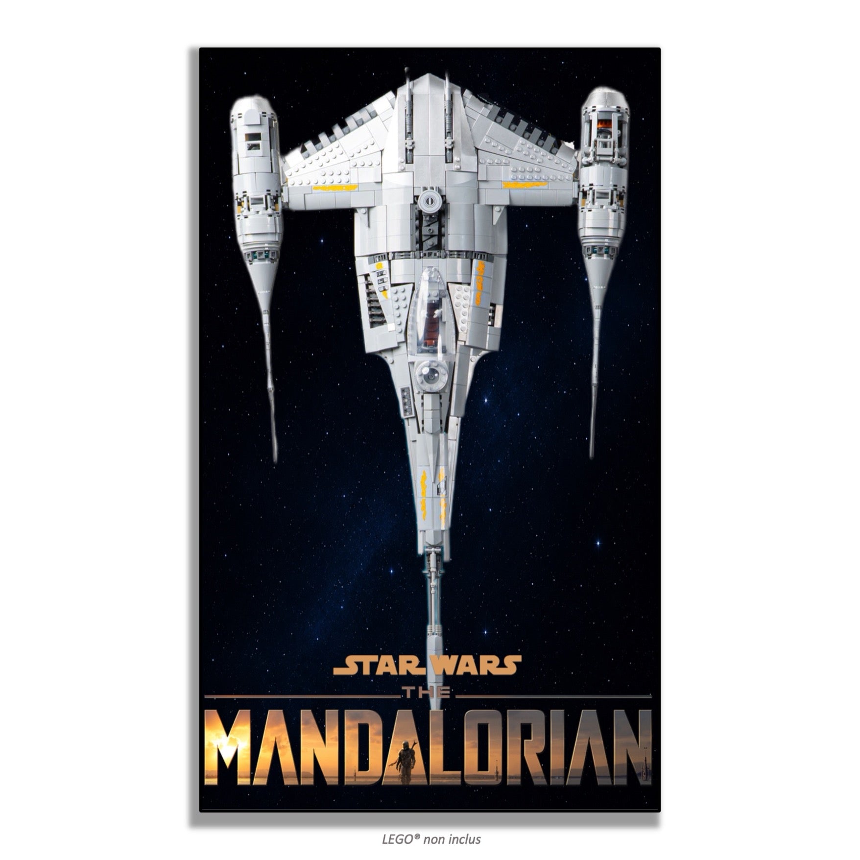 Chasseur N-1 du Mandalorien LEGO 75442 – Style Mandalorian or, finition Cadre aluminium noir plan serré – Tableau mural aluminium Kadris