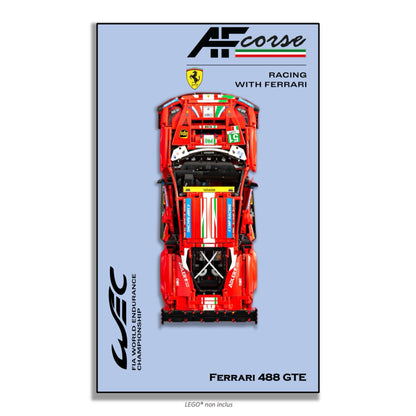 Ferrari 488 GTE AF Corse #51 LEGO Technic 42125 – Style Gris AF Corse, finition Entretoises – fond gris logo AF Corse Ferrari WEC – Tableau mural aluminium Kadris