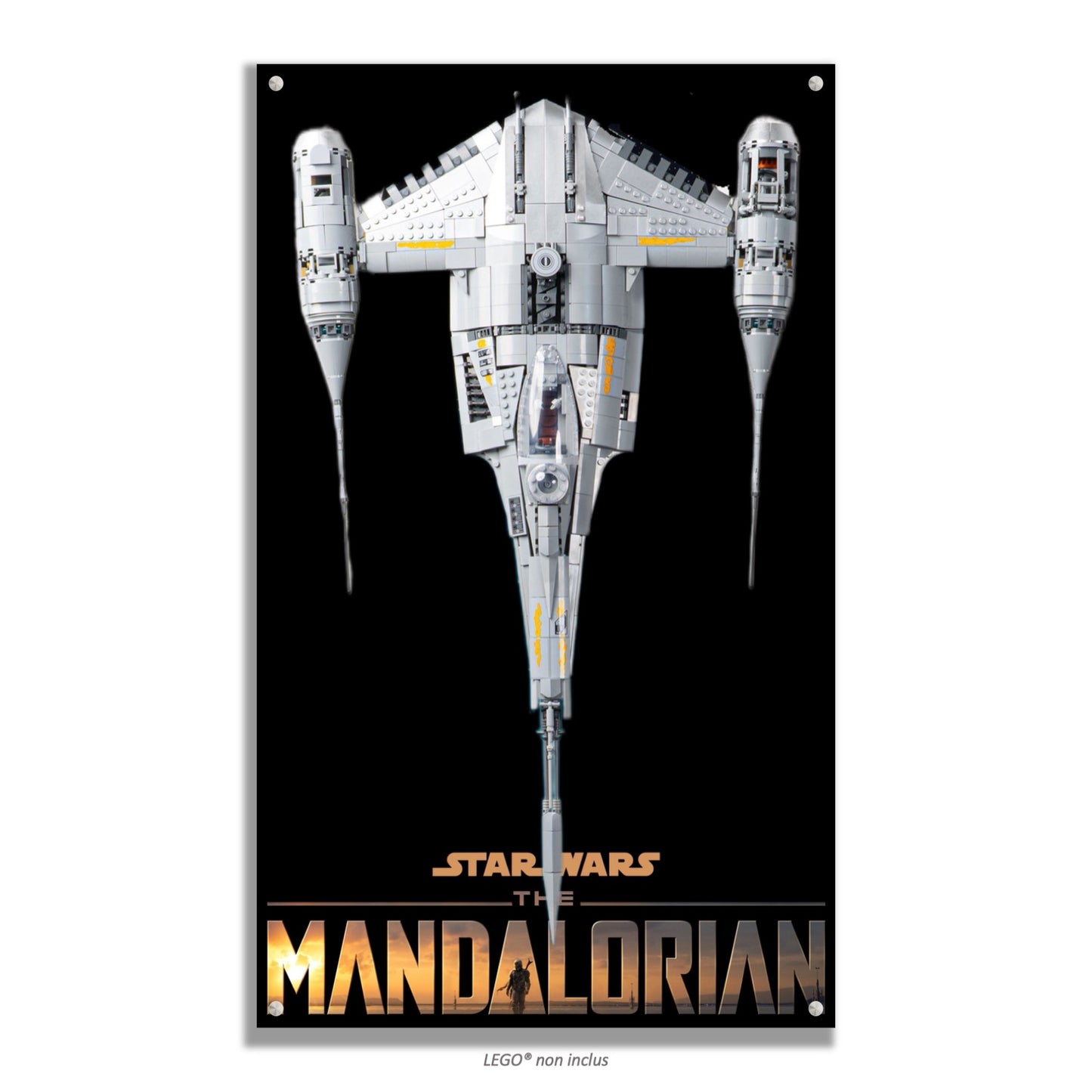 Chasseur N-1 du Mandalorien LEGO 75442 – Style Mandalorian or, finition Cadre aluminium noir vue cadrée – Tableau mural aluminium Kadris