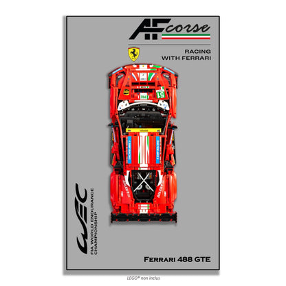 Ferrari 488 GTE AF Corse #51 LEGO Technic 42125 – Style Gris AF Corse, finition Entretoises vue large – Tableau mural aluminium Kadris