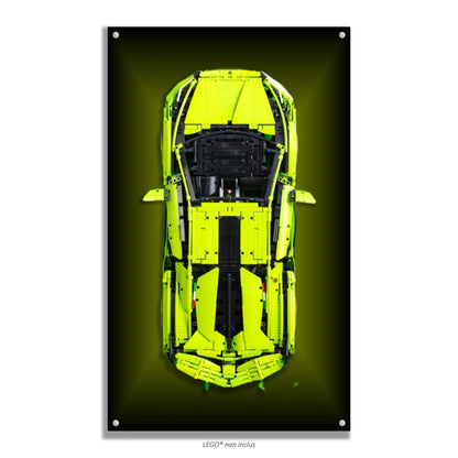 Lamborghini Sián FKP 37 LEGO 42115 – Style Halo Vert Olive, finition Entretoises – Fond en halo vert olive, vis aux 4 coins – Tableau mural aluminium Kadris