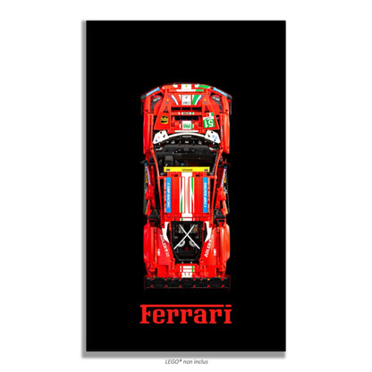 Ferrari 488 GTE AF Corse #51 LEGO Technic 42125 – Style Noir Ferrari, finition Entretoises – fond noir texte Ferrari rouge stylisé – Tableau mural aluminium Kadris