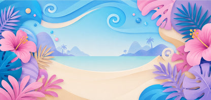 Stitch et Angel LEGO® 43296 et 43257 – Décor Plage pastel – Visuel du décor seul – Fond de meuble aluminium Kadris®