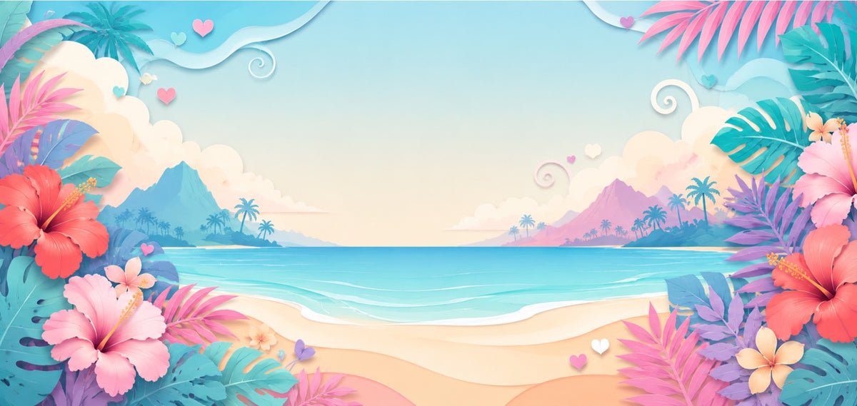 Lilo et Stitch LEGO® 43268 et 43296 – Décor Pastel Paradise – Visuel du décor seul – Fond de meuble aluminium Kadris®