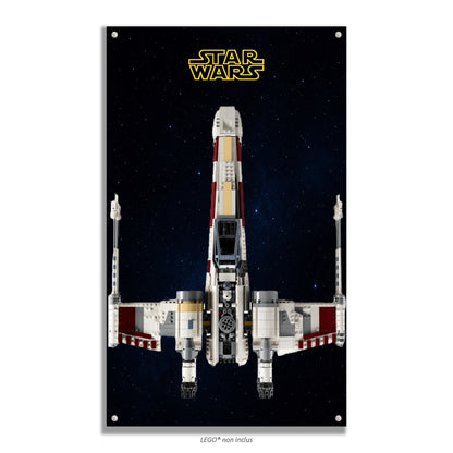 Chasseur X-Wing LEGO Star Wars 75355 – Style Star Wars jaune étoilé, finition Entretoises vue cadrée – Tableau mural aluminium Kadris