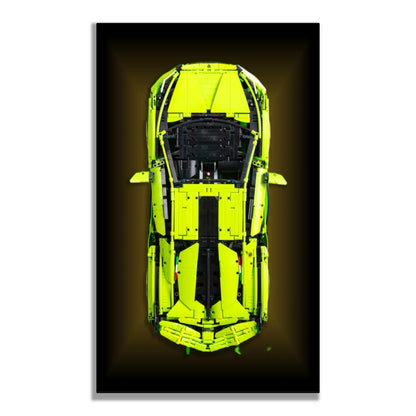 Lamborghini Sián FKP 37 LEGO 42115 – Style Halo Doré Ambré, finition Cadre aluminium noir – Fond en halo doré ambré, sans vis apparentes – Tableau mural aluminium Kadris