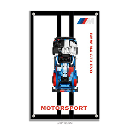 BMW M4 GT3 EVO LEGO Technic 42226 – Style Racing stripes, finition Entretoises vue cadrée – Tableau mural aluminium Kadris