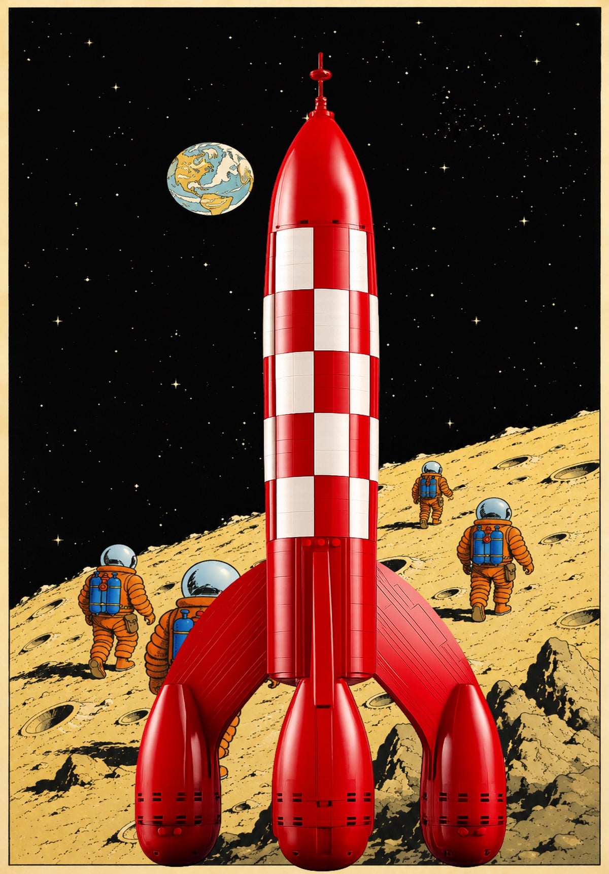 La fusée de Tintin LEGO® 21367 – Décor Lunar Expedition – Set en place dans le meuble – Fond de meuble aluminium Kadris®