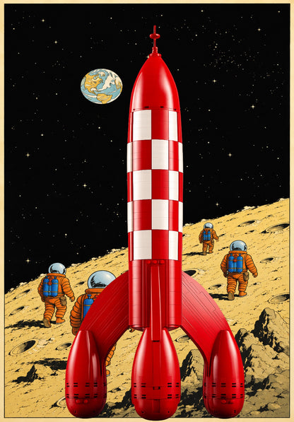 La fusée de Tintin LEGO® 21367 – Décor Lunar Expedition – Set en place dans le meuble – Fond de meuble aluminium Kadris®