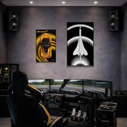 McLaren P1 LEGO 42172 – Style Spirale Noir – Photo installée au mur dans une salle de simulateur – Tableau mural aluminium Kadris