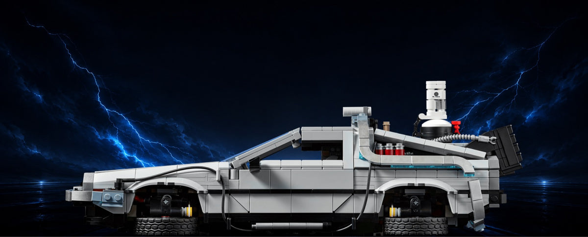 DeLorean LEGO® 10300 – Décor Storm Runway – Set LEGO® en place dans un IKEA® Pax 50 – Fond de meuble aluminium Kadris®